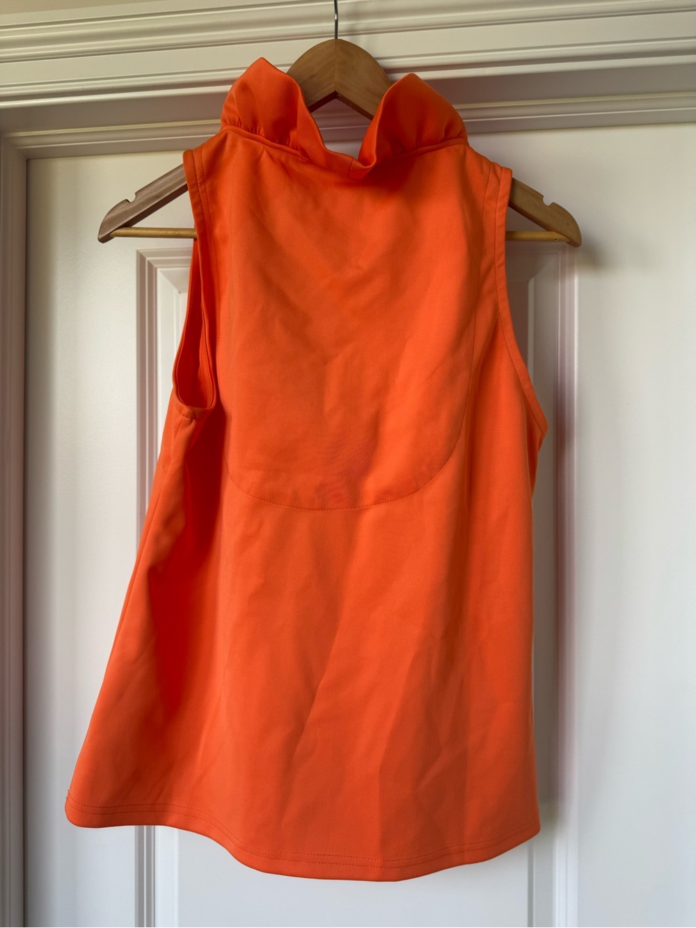 Gretchen Scott Large Orange Ruffle Neck Sleeveless Top Tunic - Picture 4 of 4
